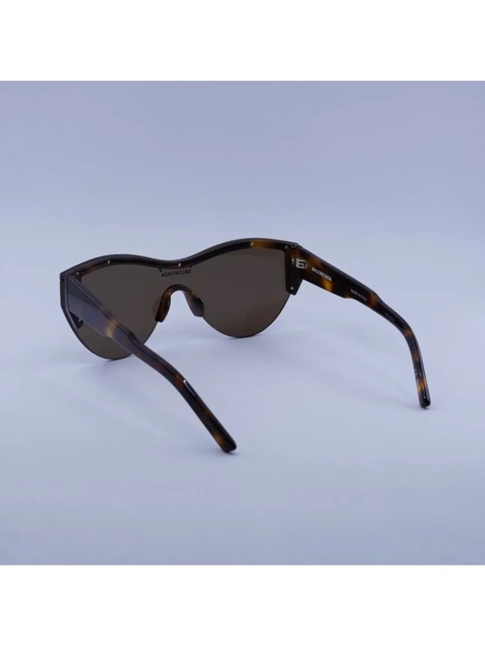 Balenciaga BB0004S 007 Sunglasses Shiny Medium Havana Shield Frame